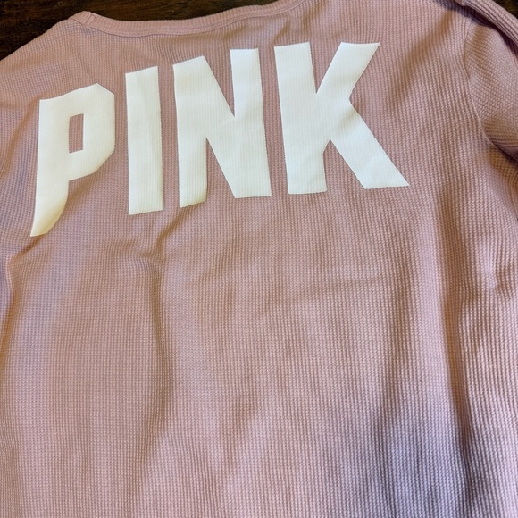 VS PINK Light Pink Waffle Knit Spellout Tee XS Coquette Soft Girl Loungewear Y2K - Picture 6 of 9